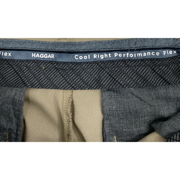 Haggar Cool‎ Right Performance Flex Pants Mens 34 x 33 Khaki Tan Dress Slacks - Picture 3 of 11